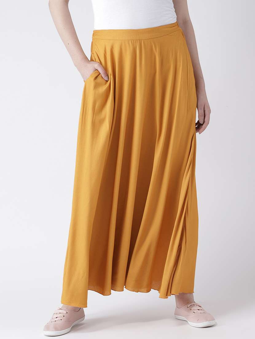 women solid high rise flared skirt