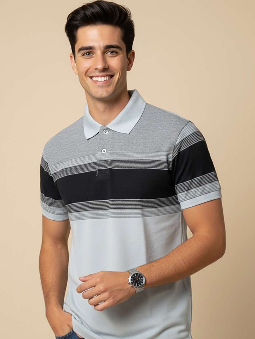 men striped short sleeve regular fit polo t-shirt