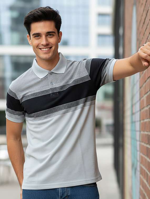 men striped short sleeve regular fit polo t-shirt