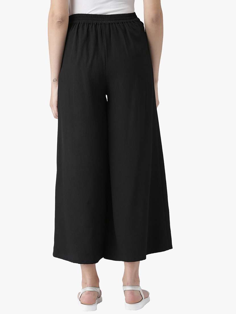 women solid high rise wide leg trouser - 22380696 -  Standard Image - 3