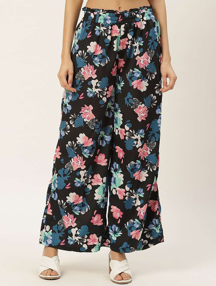 women floral print mid rise flared palazzo
