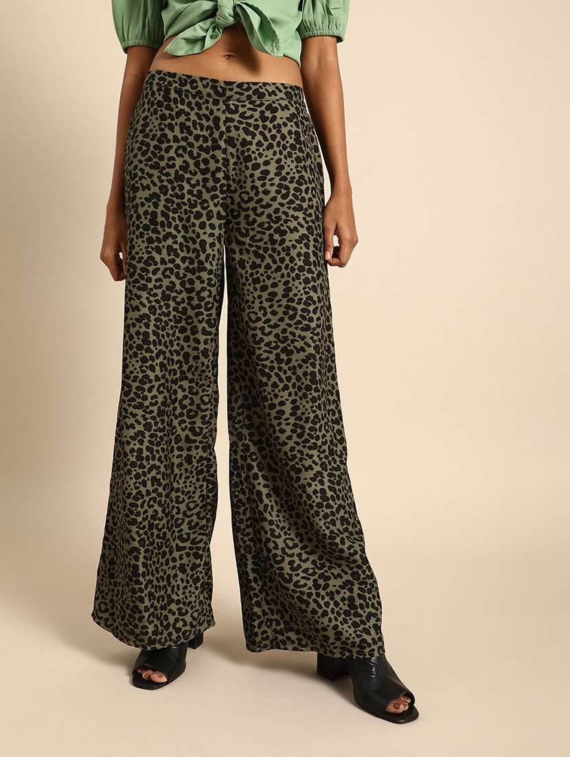 women animal print mid staright palazzo