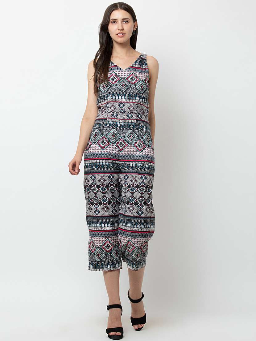 women printed sleeveless jumpsuit