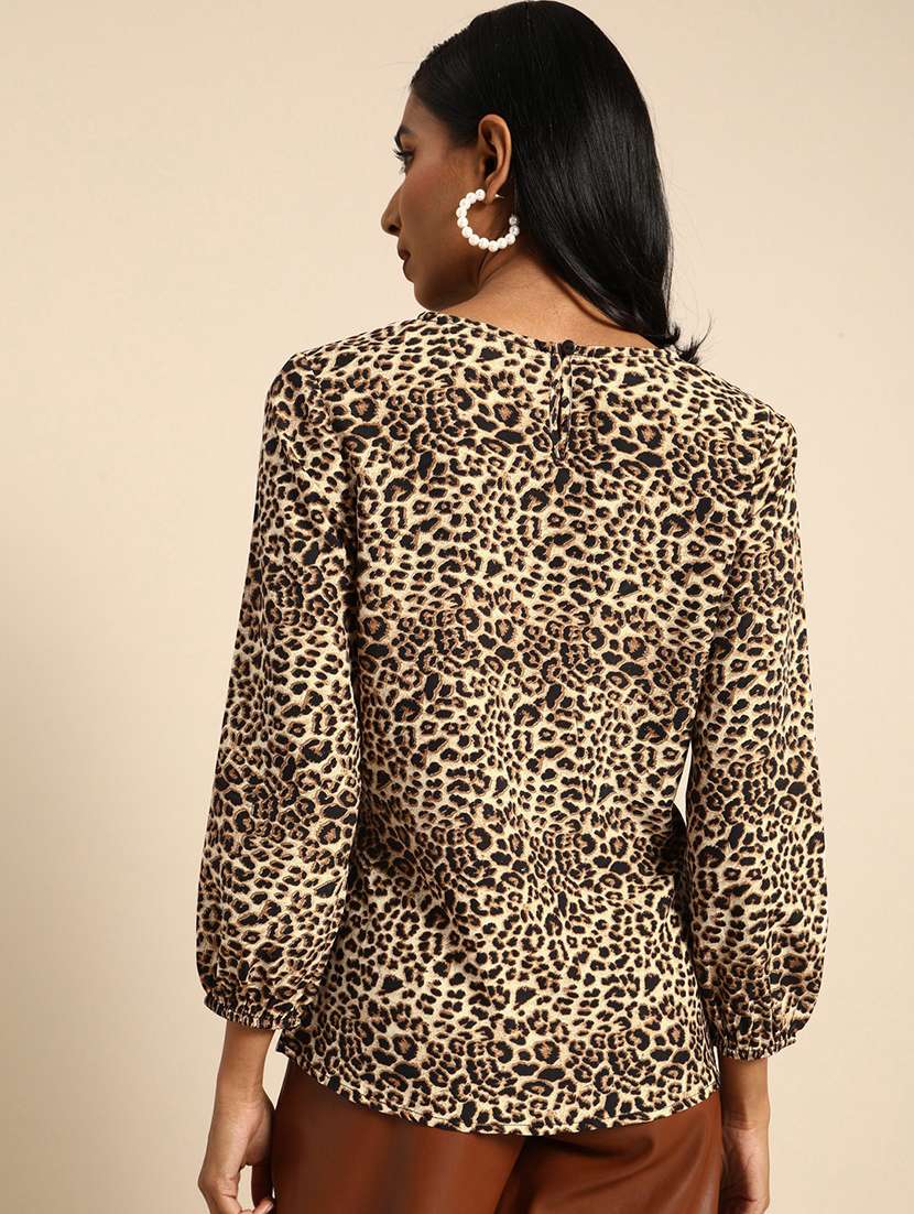 women animal print puff sleeve regular top - 22380825 -  Standard Image - 3