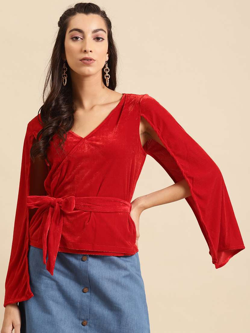 women solid cape sleeve straight top