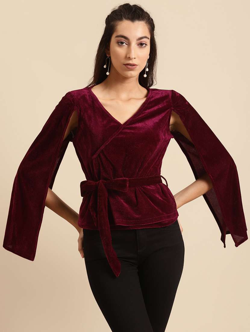 women solid cape sleeve straight top
