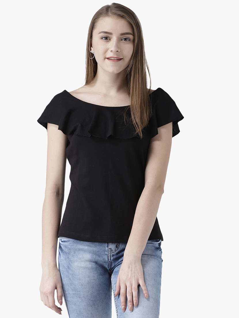 women solid boat neck short sleeve regular top