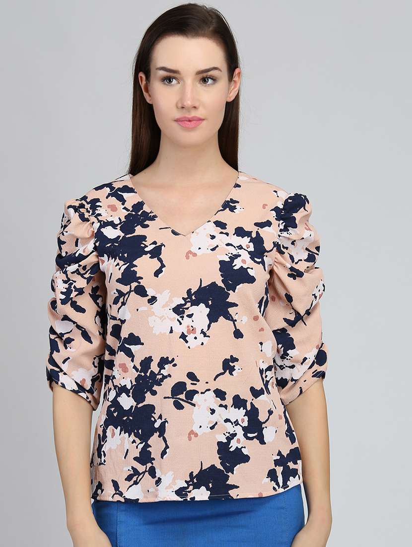 women printed puff sleeve regular top