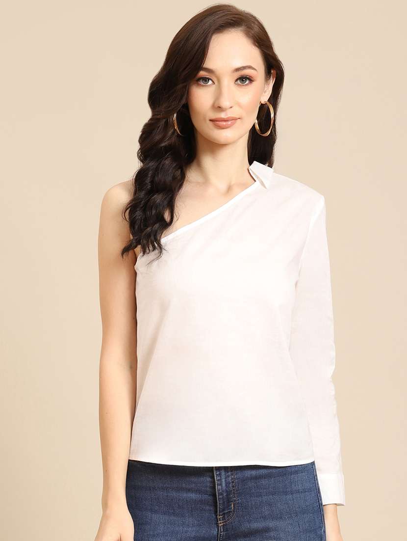 women solid single shoulder straight top