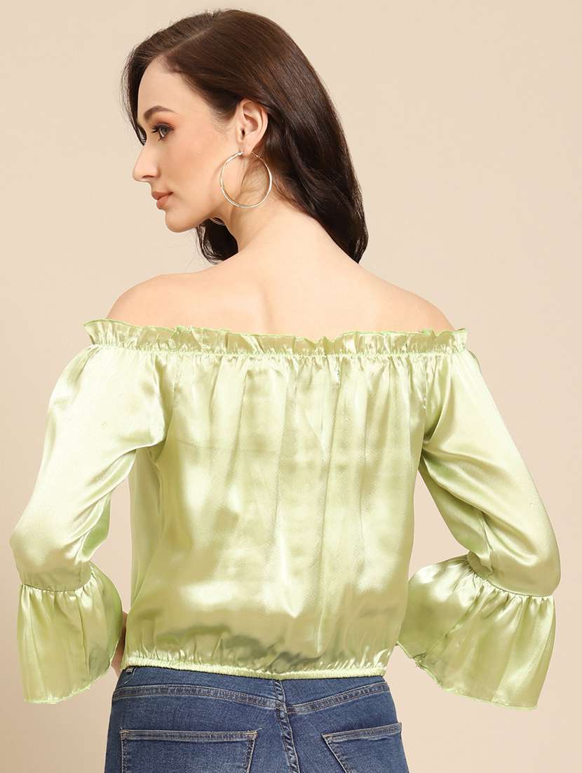 Women Solid Off Shoulder Bell Sleeve Blouson Top - 22380888 -  Standard Image - 3