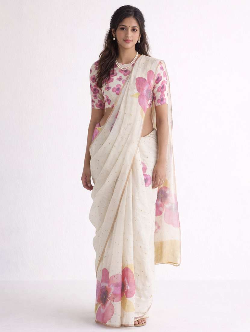women printed casual wear saree with blouse