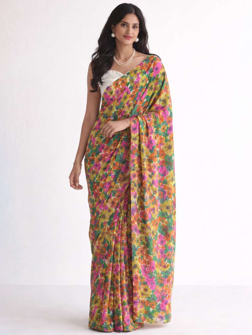 women printed casual wear saree with blouse
