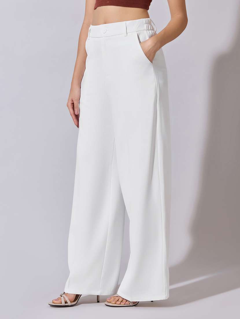 women solid high rise wide leg trouser - 22380921 -  Standard Image - 3