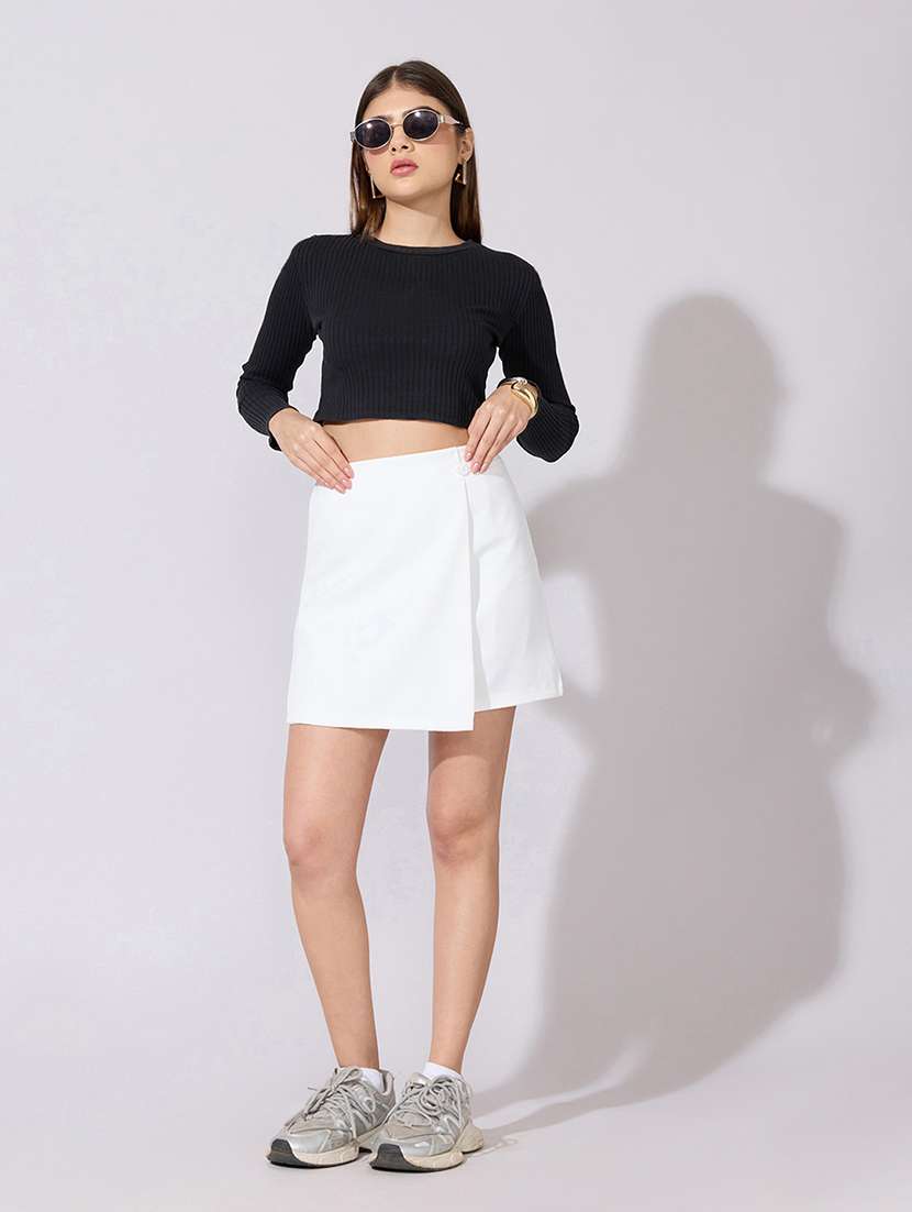 women solid high rise wrap skirt