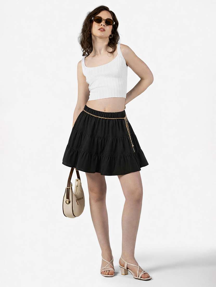 women solid mid rise tiered skirt - 22380946 -  Standard Image - 3