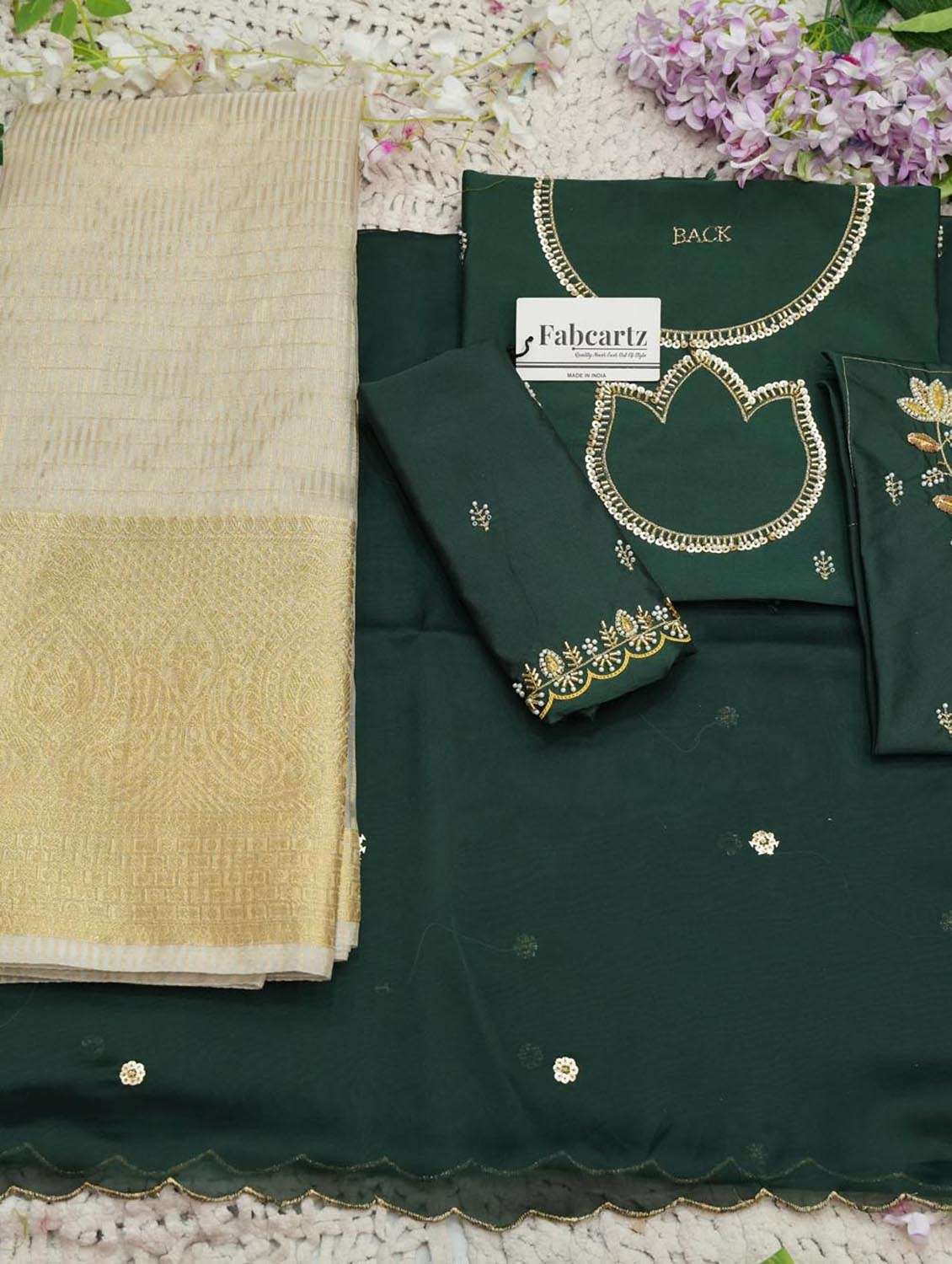bottle green silk flared lehenga - 22380954 -  Standard Image - 3