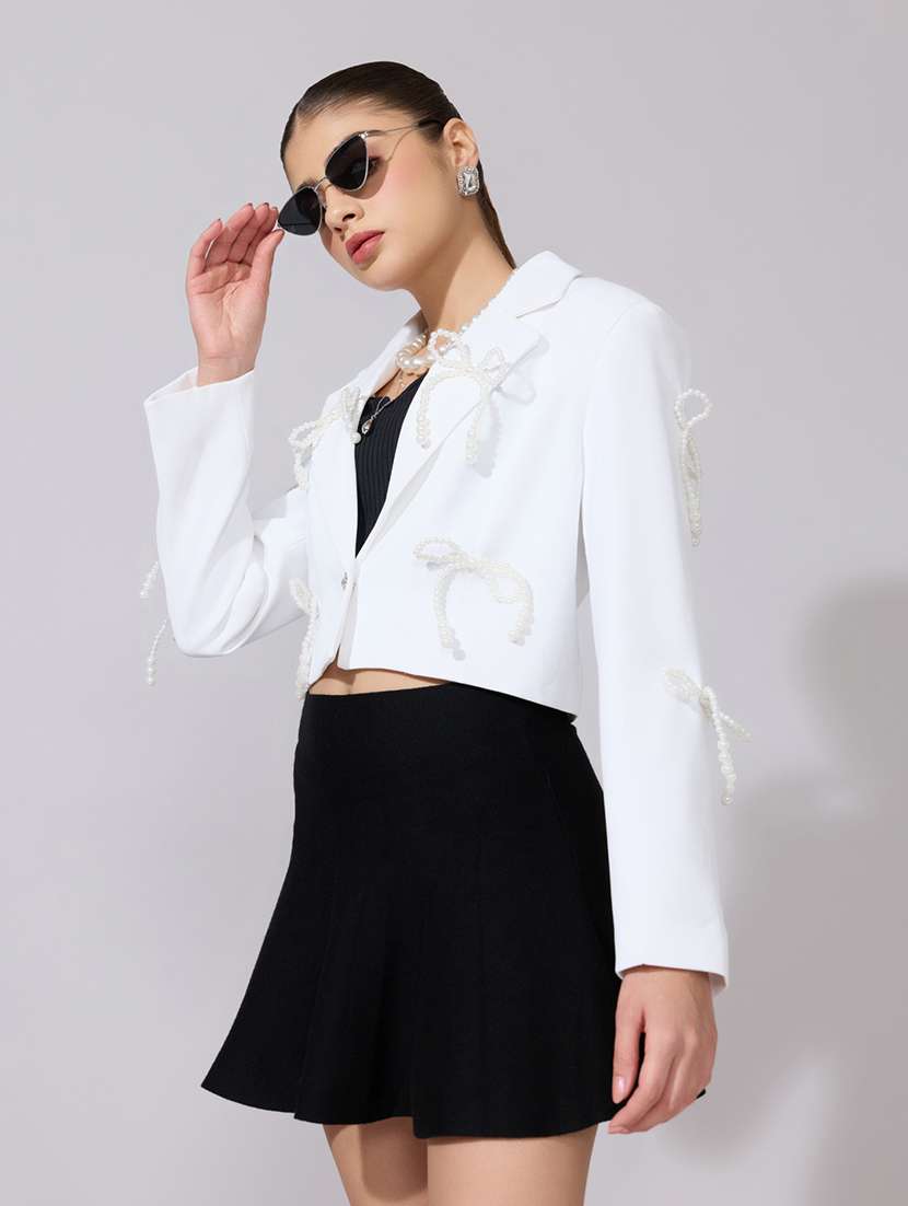 women solid long sleeve crop casual blazer - 22380979 -  Standard Image - 3