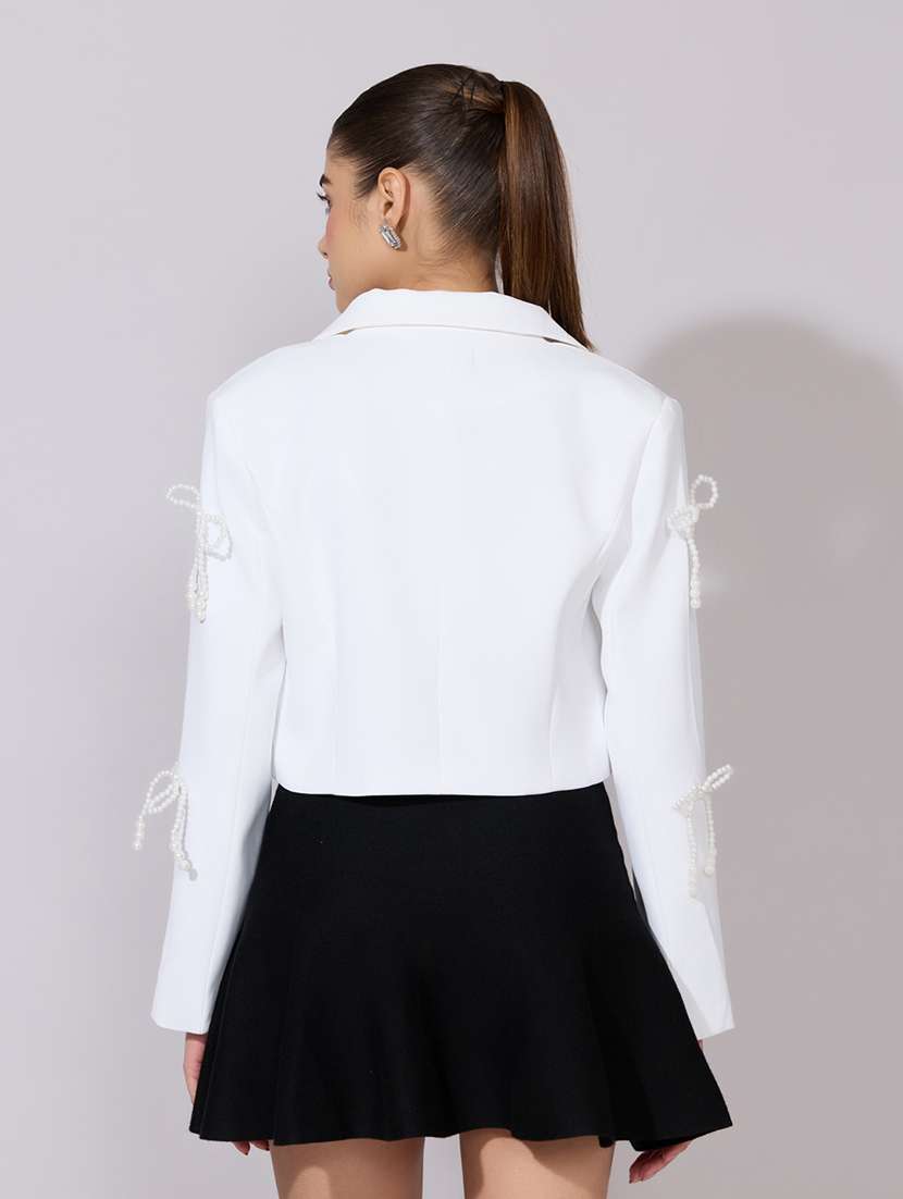 women solid long sleeve crop casual blazer - 22380979 -  Standard Image - 5