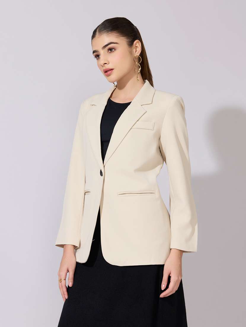women solid long sleeve single breasted blazer - 22380981 -  Standard Image - 3