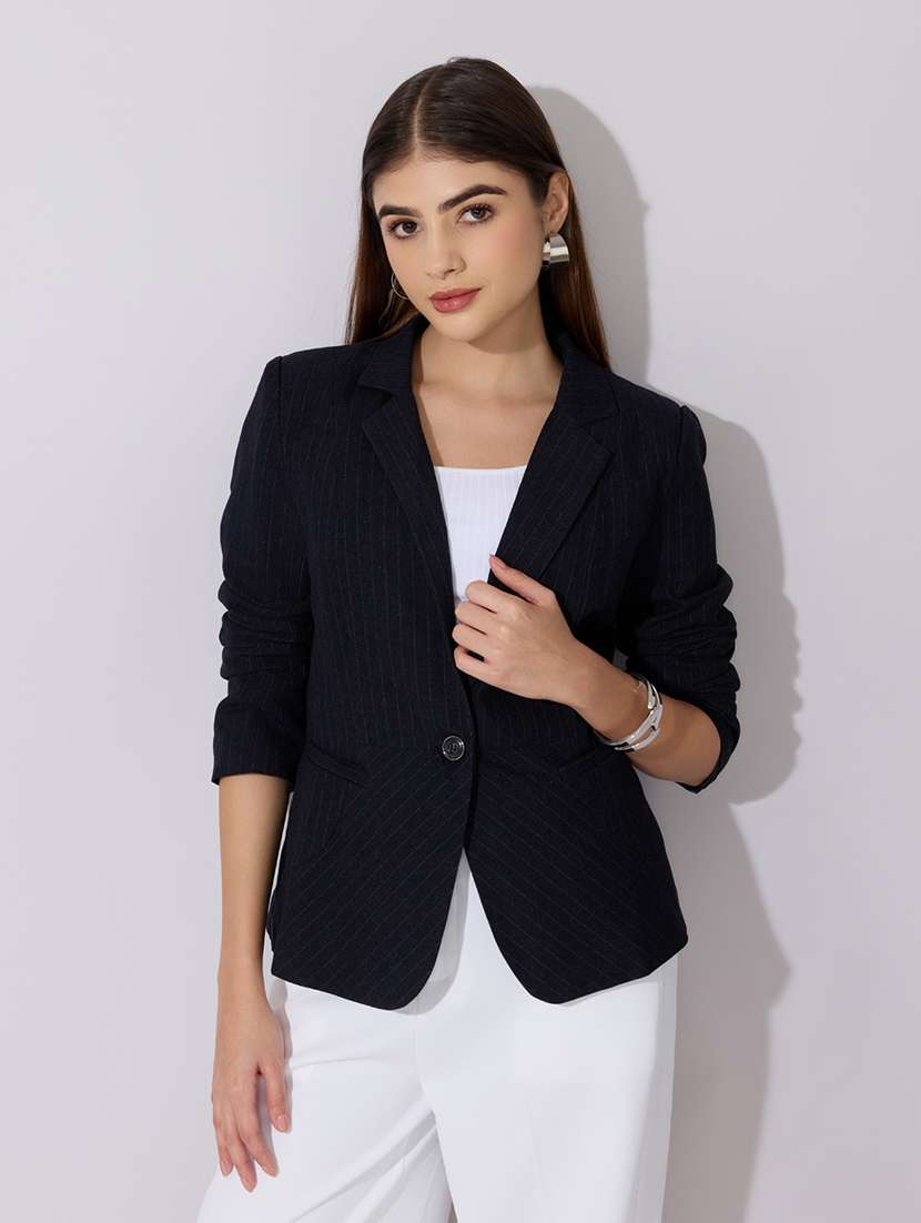 women solid long sleeve single breasted blazer