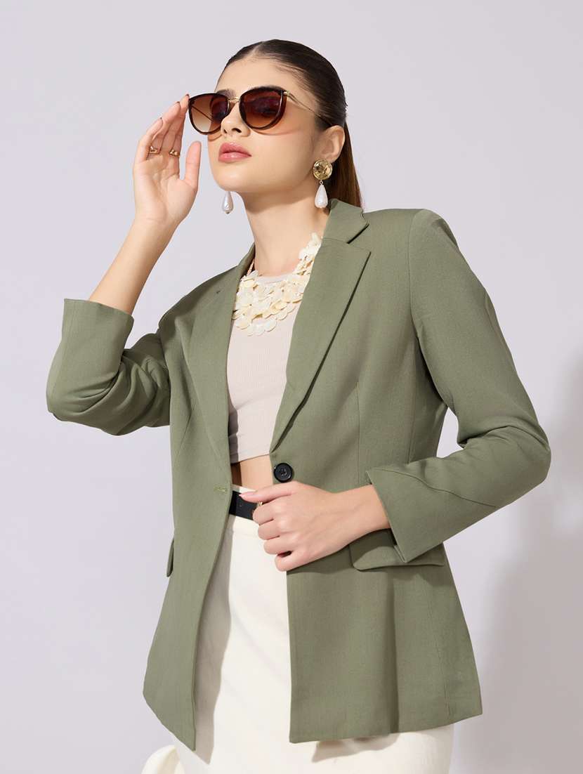 women solid long sleeve single breasted blazer