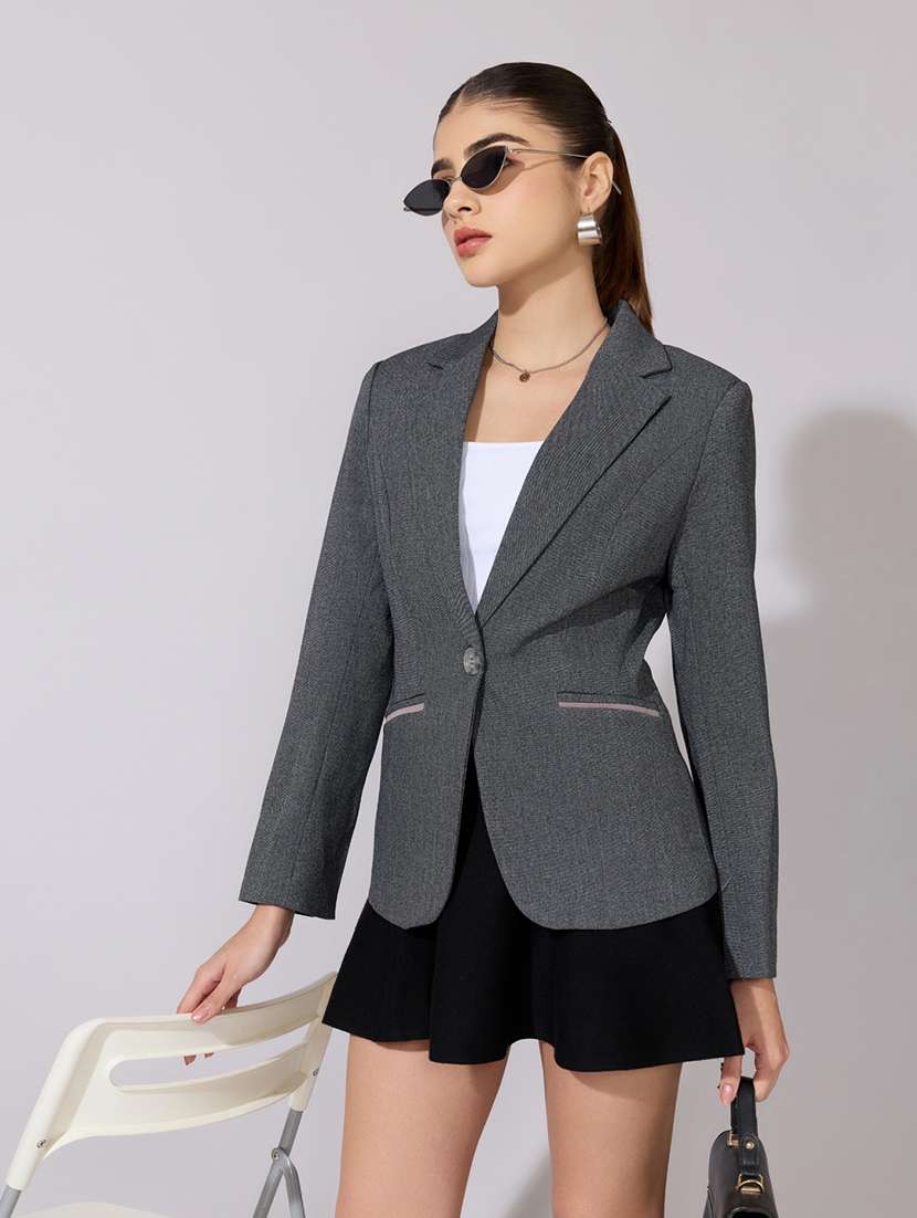 women solid long sleeve single breasted blazer