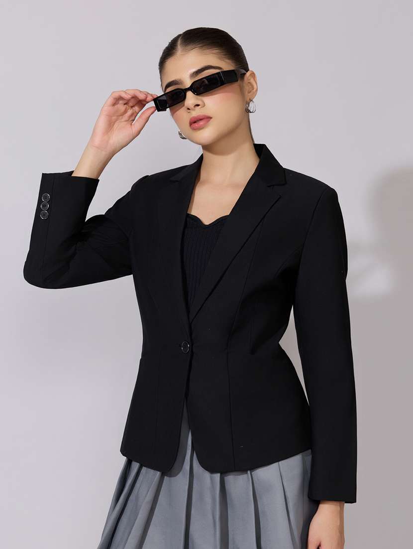 women solid long sleeve single breasted blazer