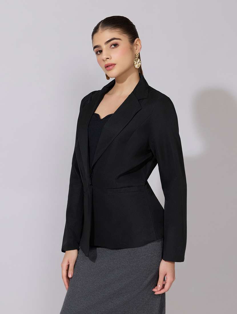 women solid long sleeve single breasted blazer - 22380992 -  Standard Image - 3