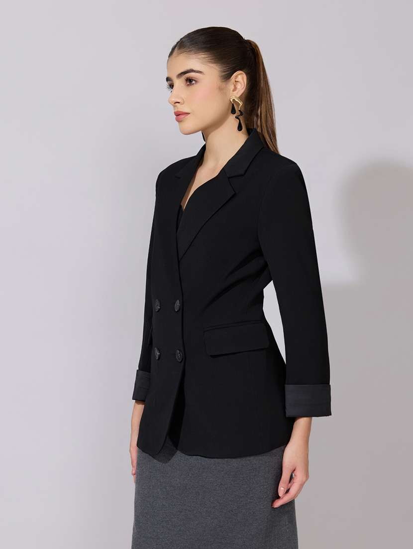 women solid long sleeve double breasted blazer - 22380993 -  Standard Image - 3