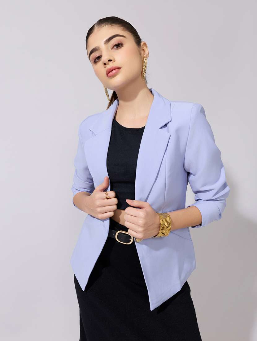 women solid long sleeve single breasted blazer