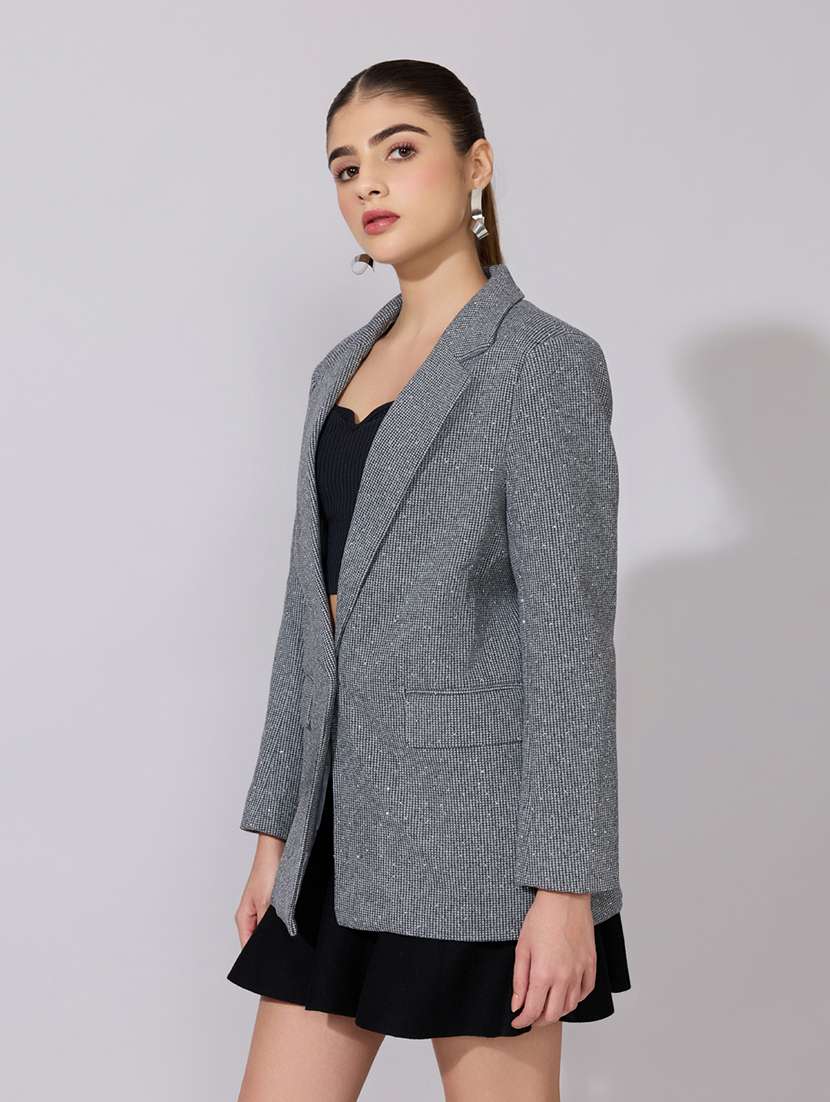 women solid long sleeve single breasted blazer - 22381000 -  Standard Image - 3