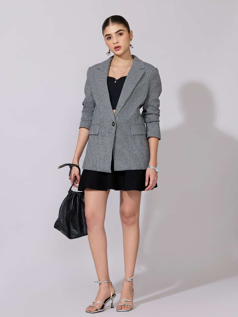 women solid long sleeve single breasted blazer - 22381000 -  Standard Image - 5