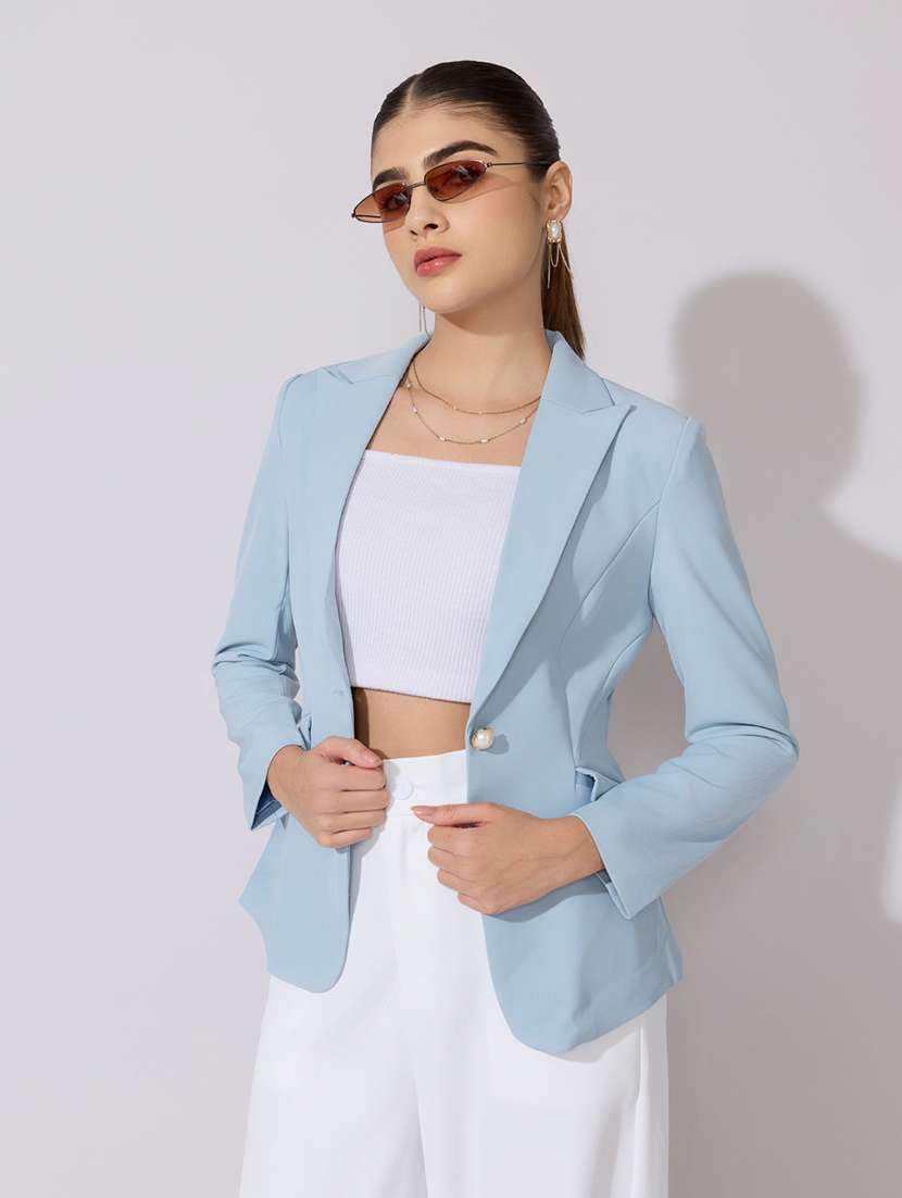 women solid long sleeve single breasted blazer