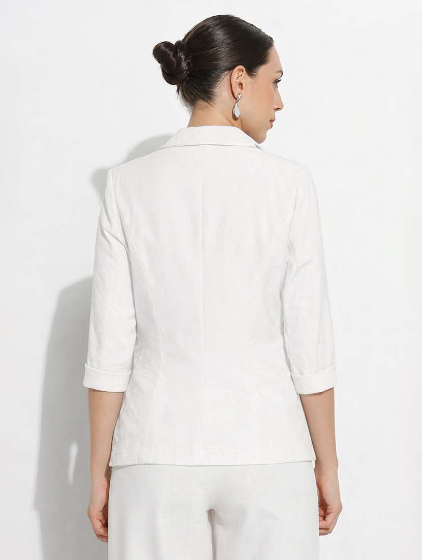 women solid three quarter sleeve single breasted blazer - 22381003 -  Standard Image - 5