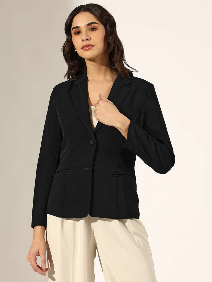 women solid long sleeve single breasted blazer