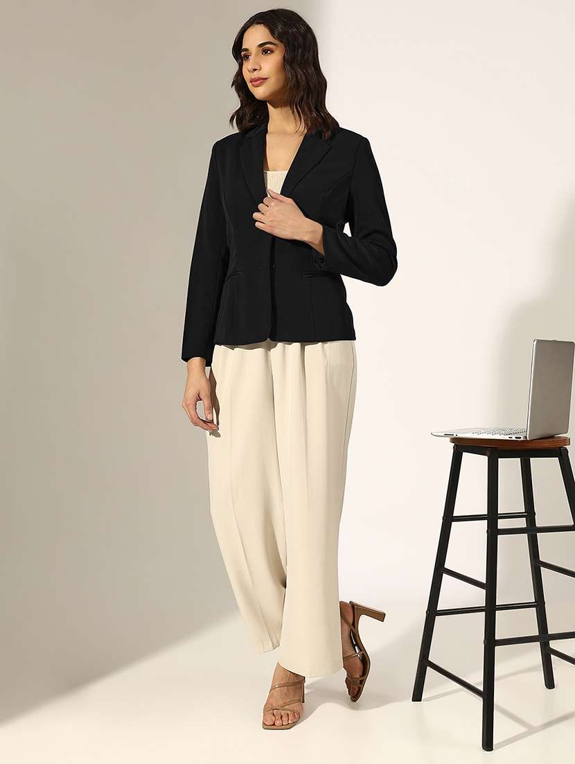 women solid long sleeve single breasted blazer - 22381004 -  Standard Image - 5