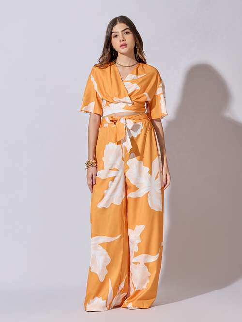 Buy online Ruffle Detail Top & Pleated Trouser Set from western