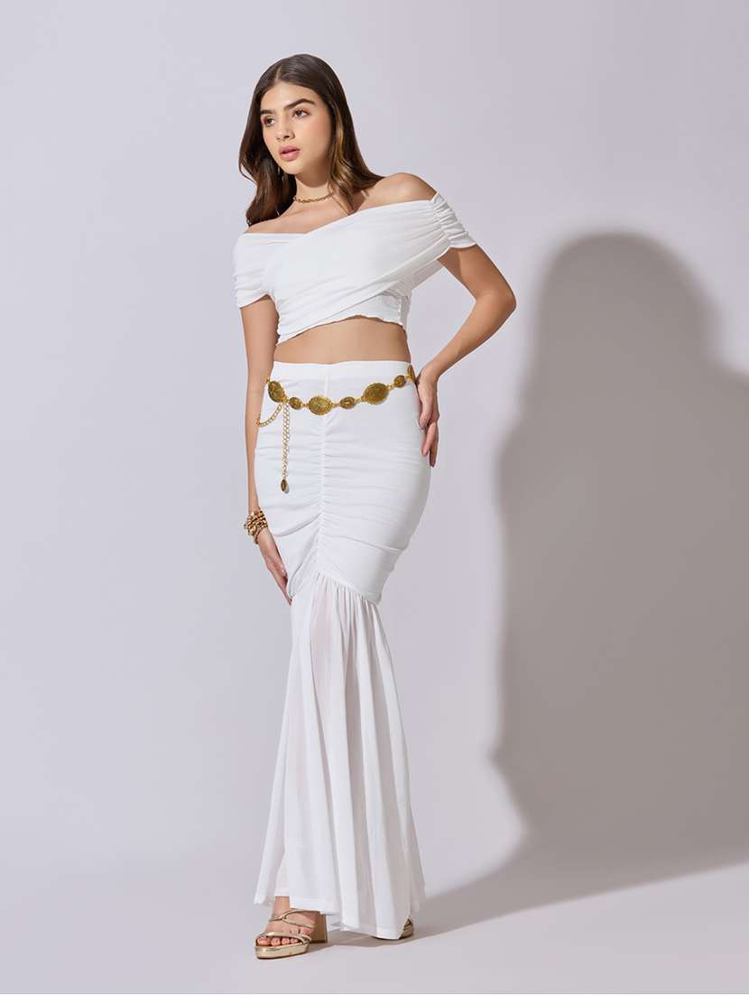 women solid top and skirt co-ord set