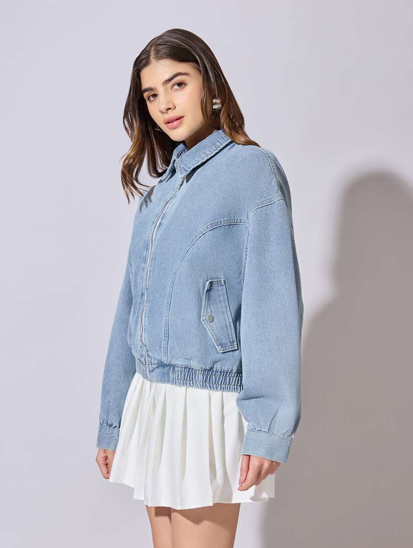 women solid long sleeve denim jacket - 22381022 -  Standard Image - 3