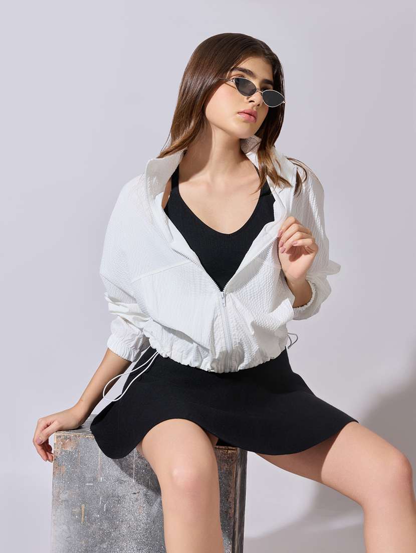women solid long sleeve windcheater jacket