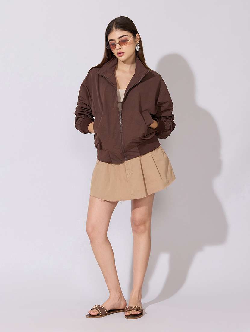 women solid long sleeve biker jacket - 22381033 -  Standard Image - 5