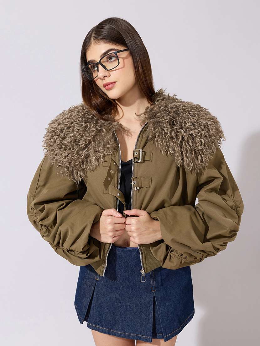 women solid long sleeve biker jacket