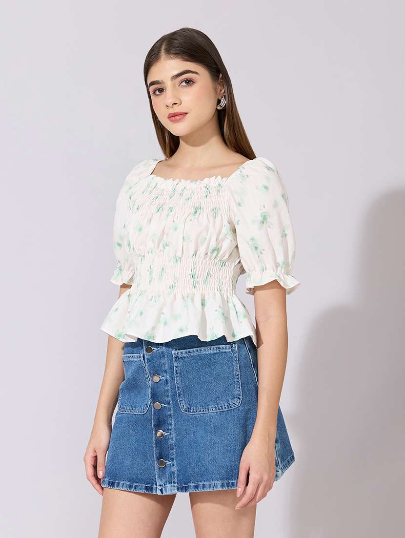 women printed puff sleeve peplum top - 22381042 -  Standard Image - 3