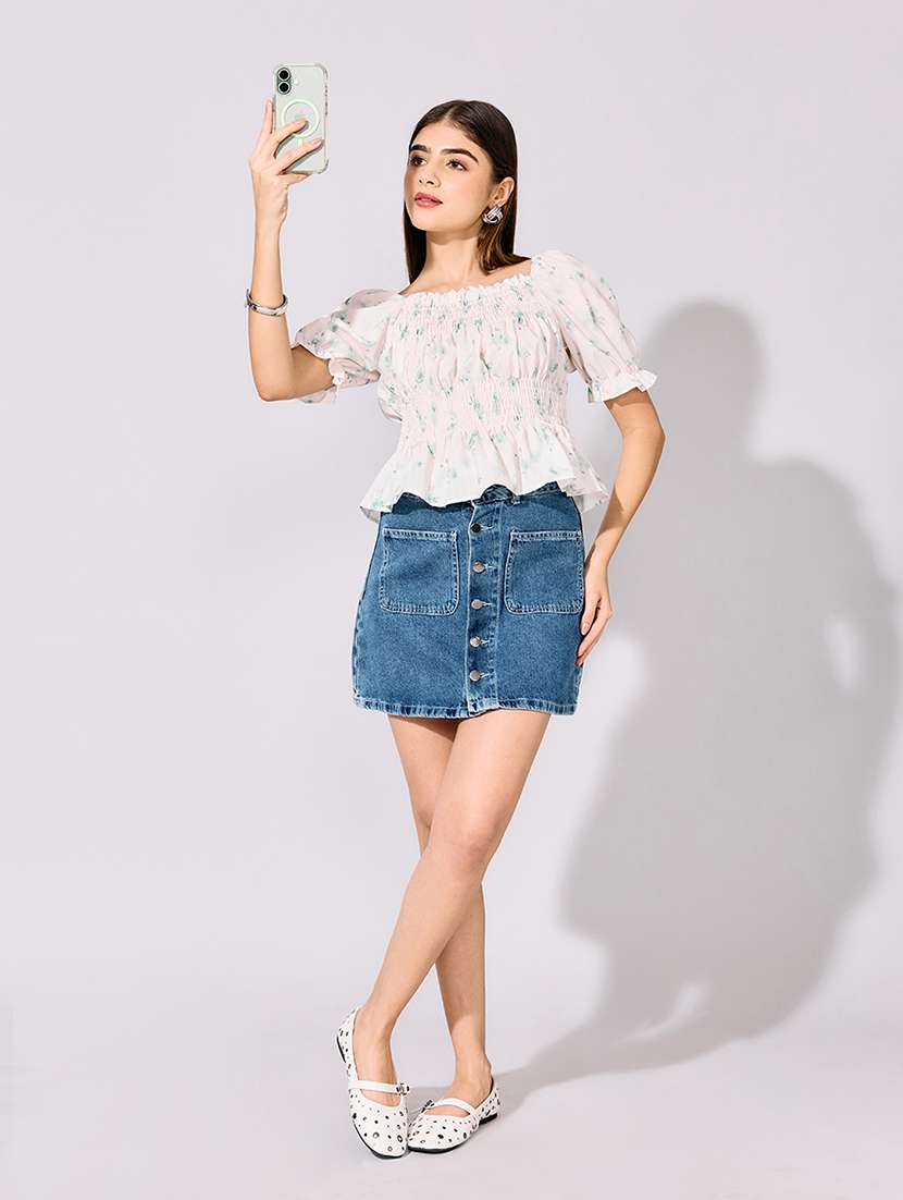 women printed puff sleeve peplum top - 22381042 -  Standard Image - 5