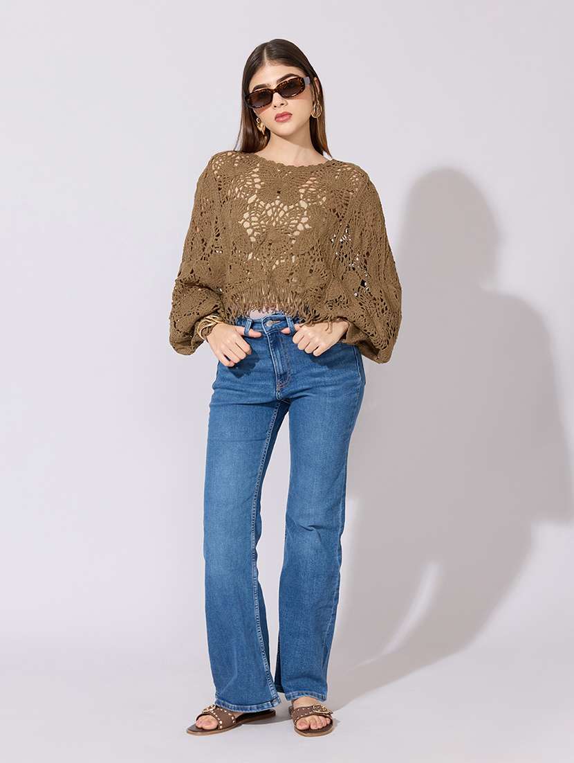 women self designed long sleeve crochet top - 22381046 -  Standard Image - 5