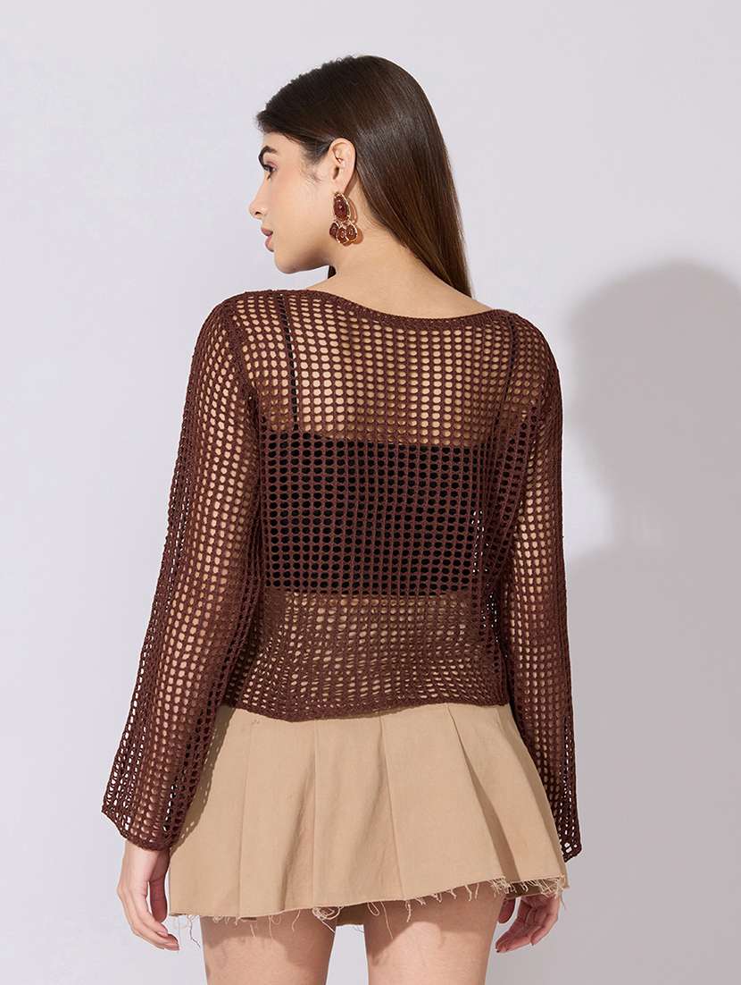 Women Self Designed Long Sleeve Crop Top With Slip - 22381047 -  Standard Image - 5