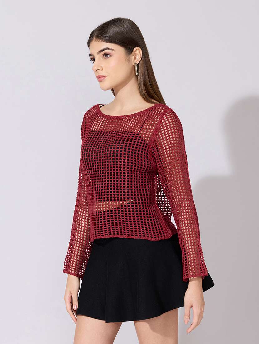 women self designed long sleeve crop top with slip - 22381048 -  Standard Image - 3