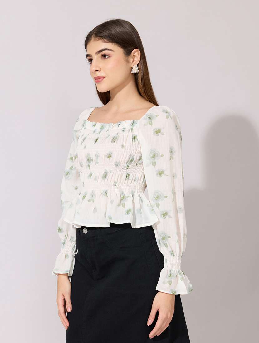 women printed puff sleeve peplum top - 22381049 -  Standard Image - 3