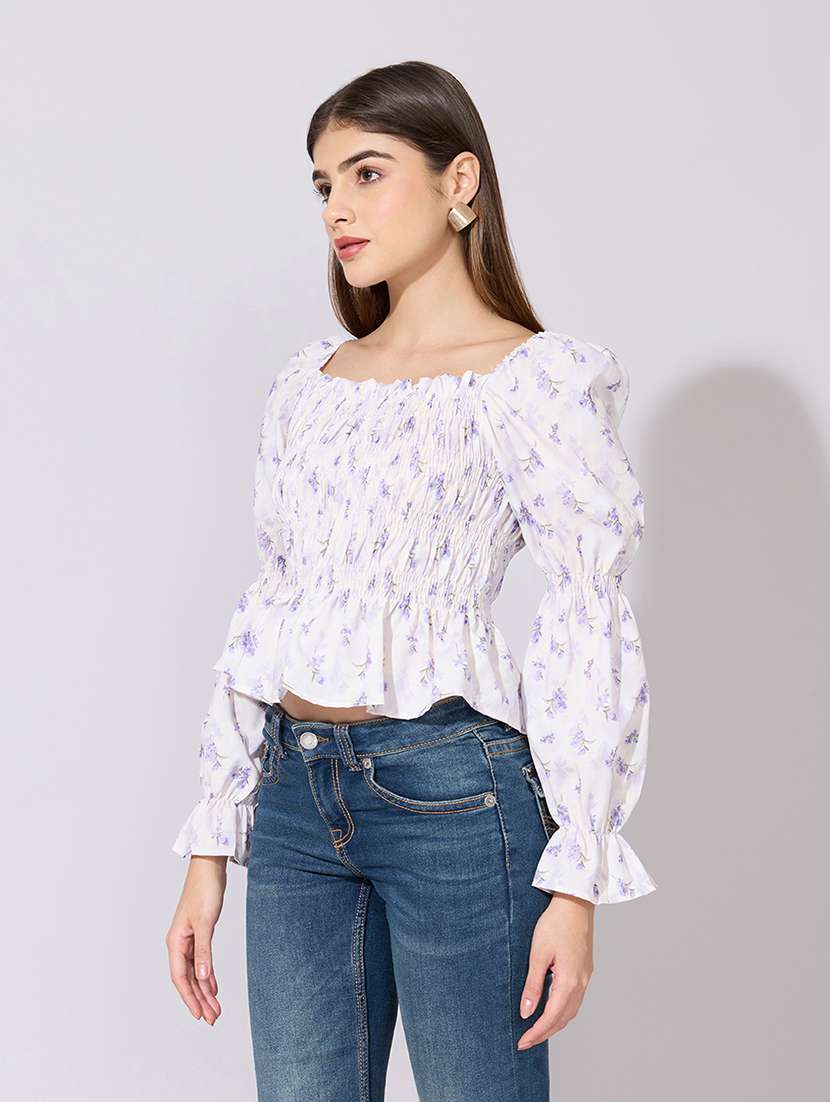 women printed puff sleeve peplum top - 22381052 -  Standard Image - 3