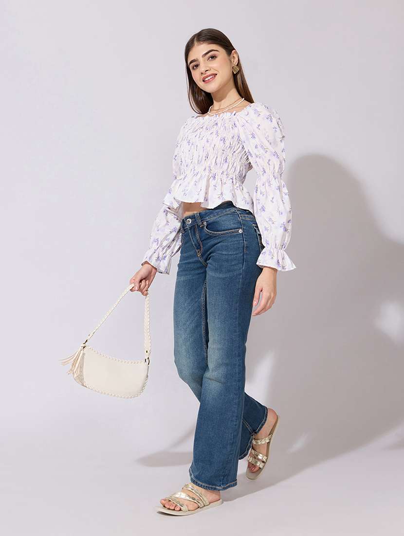 women printed puff sleeve peplum top - 22381052 -  Standard Image - 5